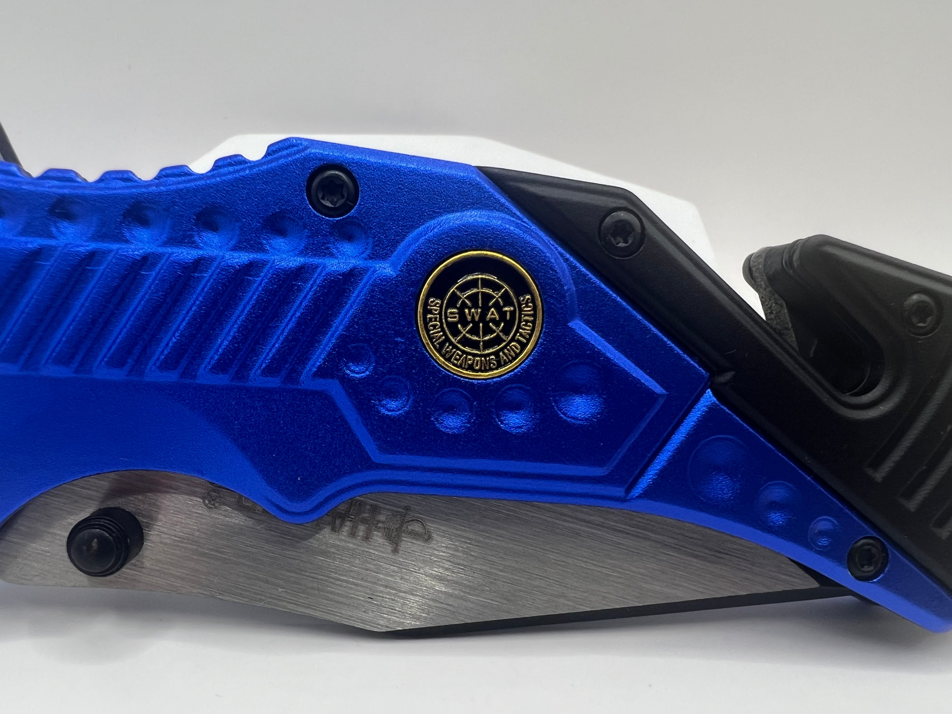 Haller Rescue Pocket Knife Blue - Robust rescue knife with partially black blade