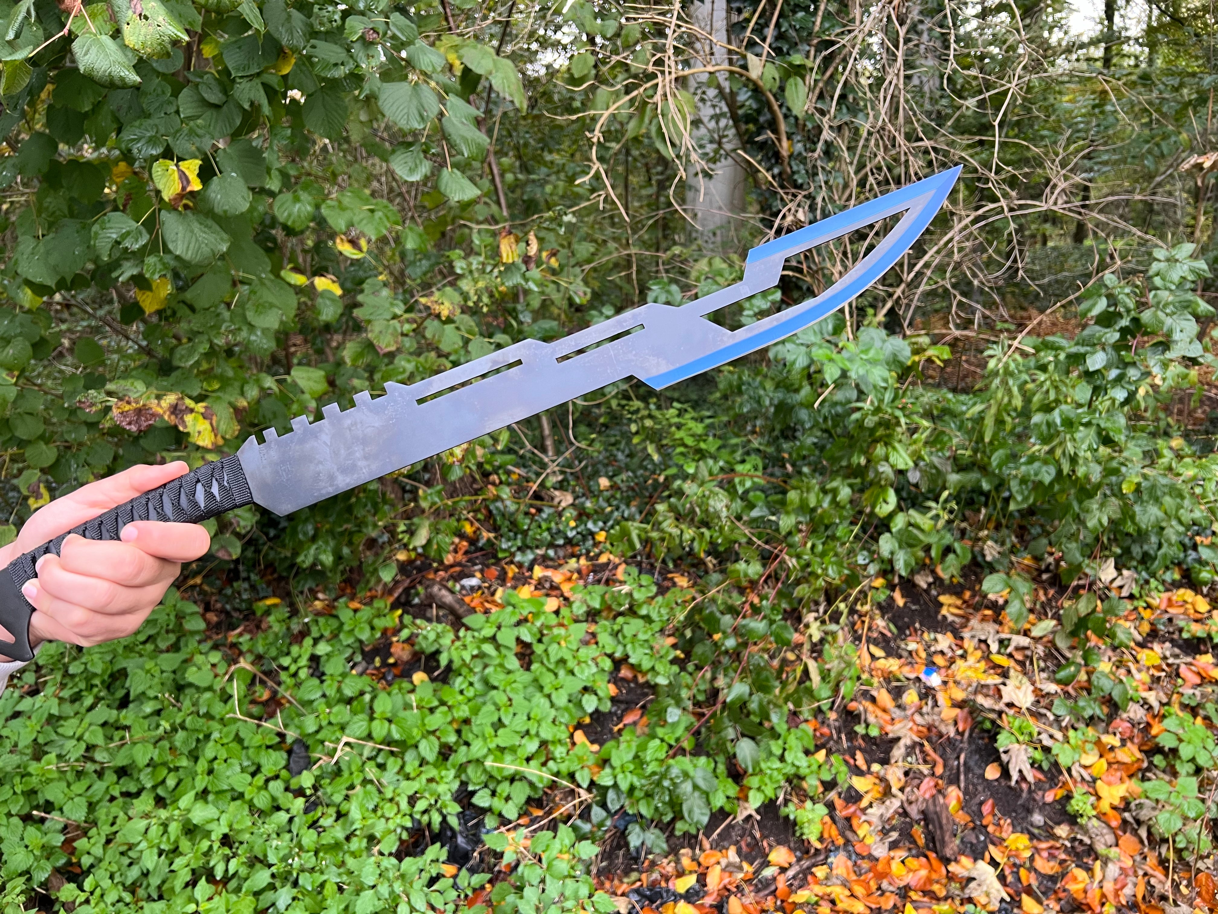 Combat sword "Azure Blade"-Traditional back sword with blue-black coating and back strap