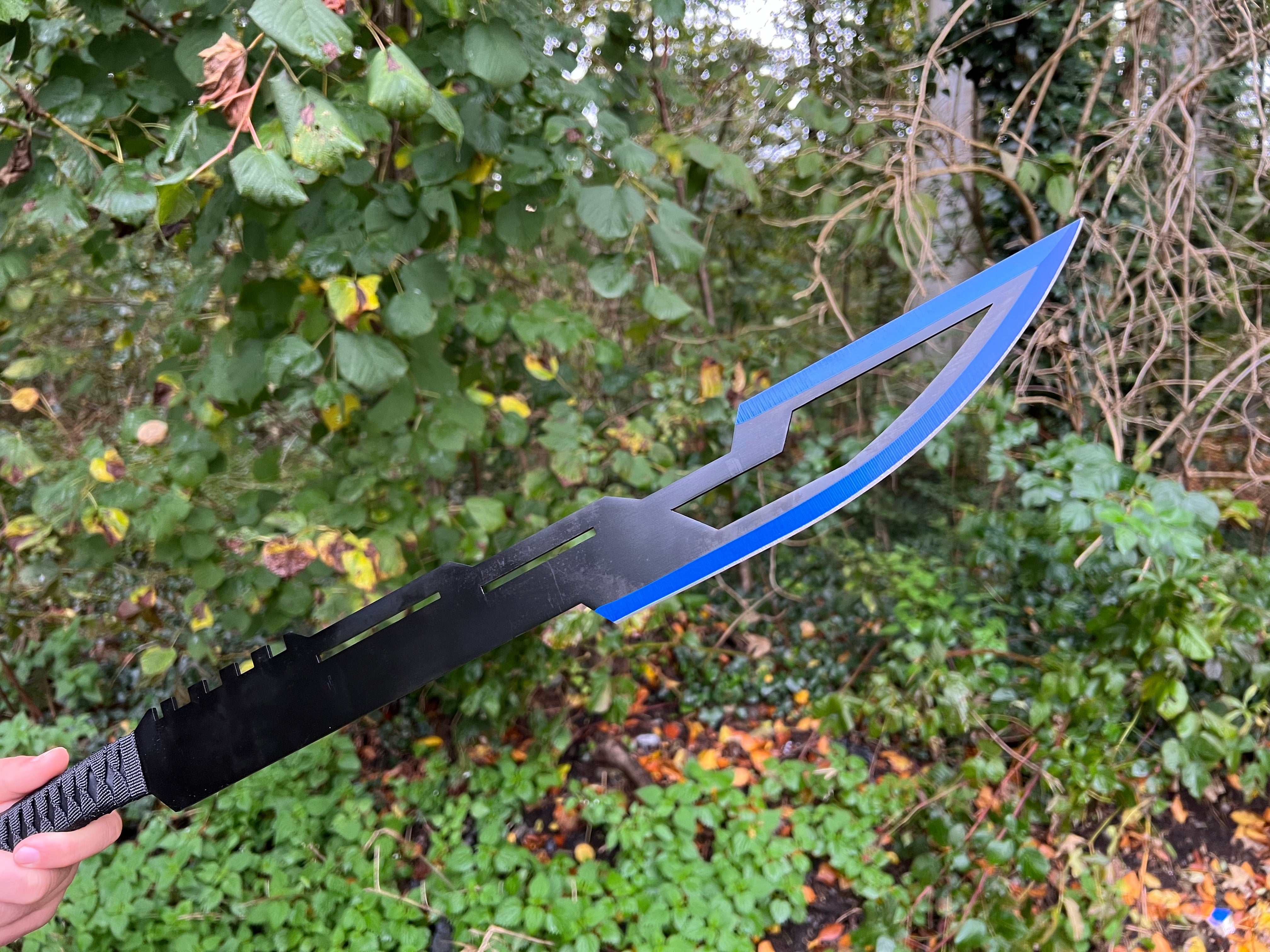 Combat sword "Azure Blade"-Traditional back sword with blue-black coating and back strap