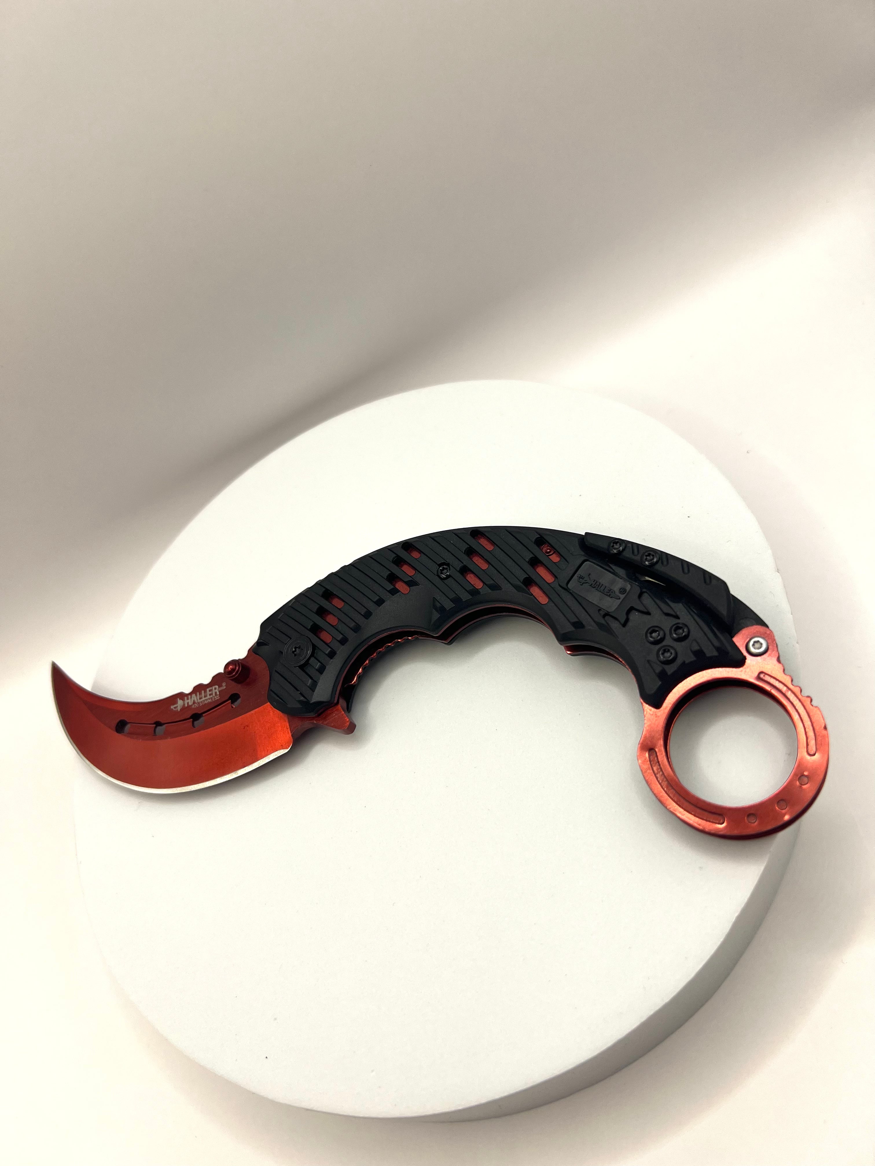 Karambit pocket knife in red
