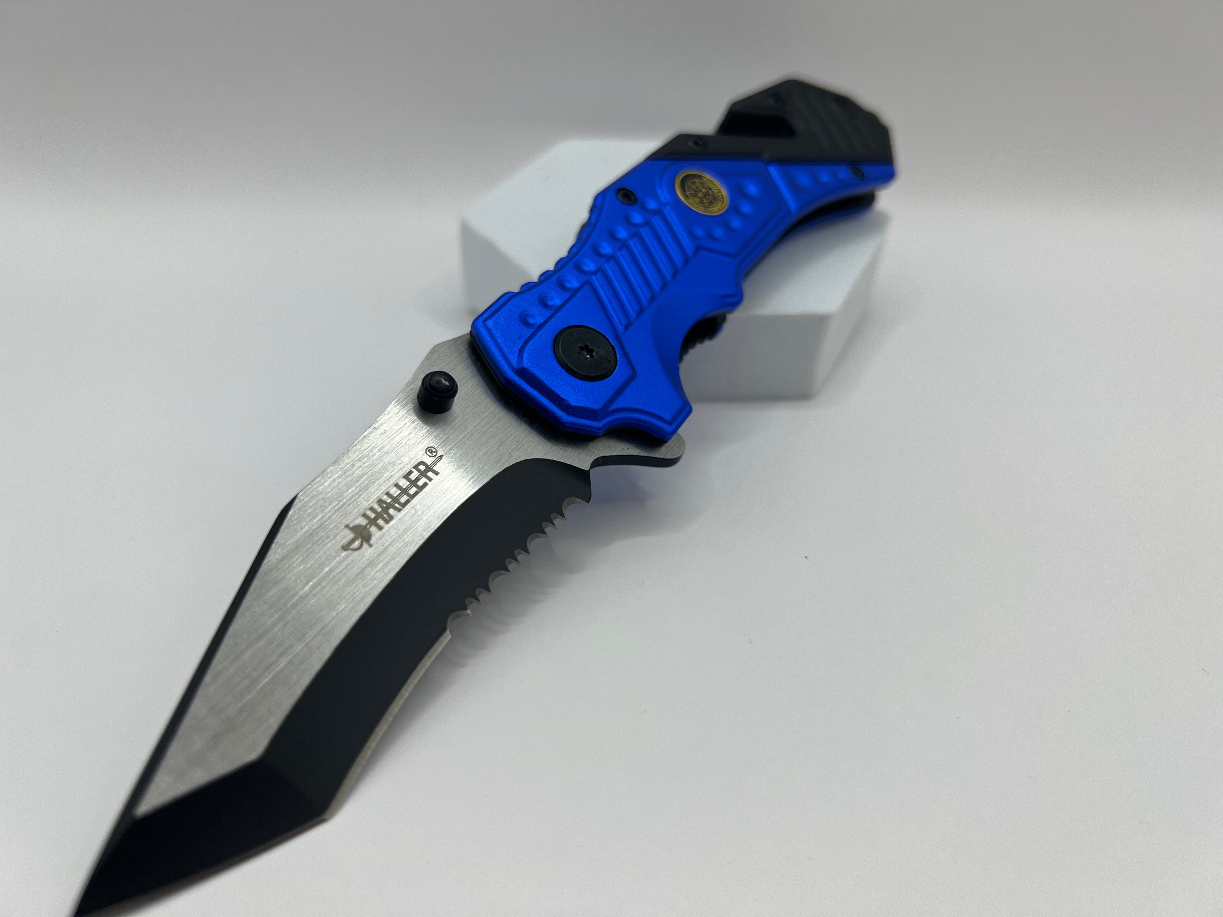 Haller Rescue Taschenmesser Blue - Robustes Rettungsmesser mit partiell schwarzer Klinge